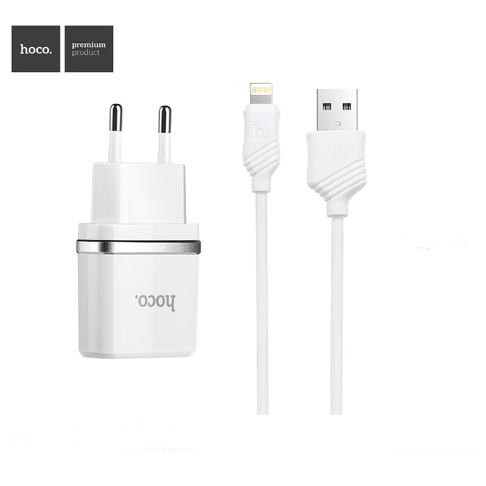 фото Сетевое зарядное устройство hoco c11, usb - 1 а, кабель lightning 1 м, белый