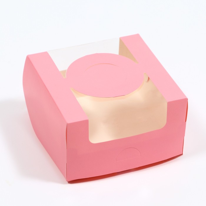 Коробка под бенто-торт с окном, розовый, 14 х 14 х 8 см коробка под бенто торт с окном новогодние звезды 14 х 14 х 8 см