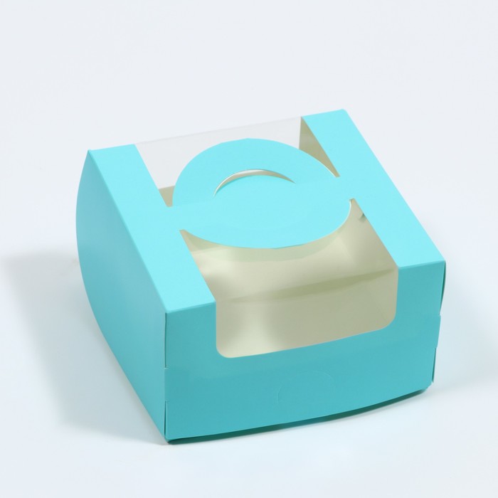 pvc коробка для бенто торта 14 х 14 х 18 см Коробка под бенто-торт с окном, голубой, 14 х 14 х 8 см
