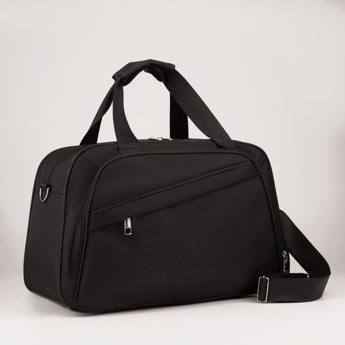 Сумка дорожная на молнии, 2 наружных кармана, держатель для чемодана, длинный ремень, цвет чёрный