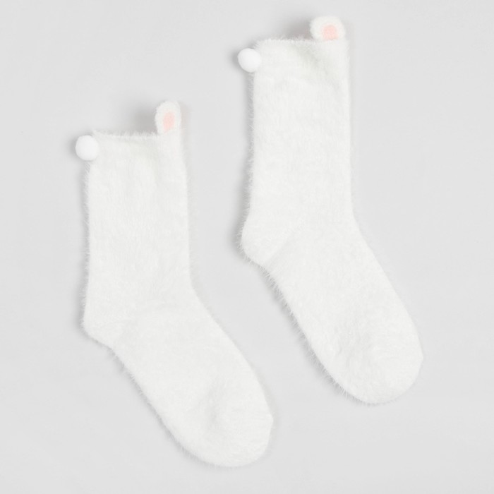 Носки махровые MINAKU с ушками, цвет белый, размер 36-39 (23-25 см)