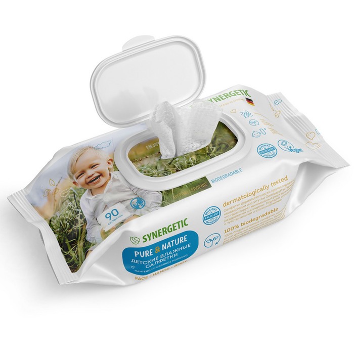 Влажные салфетки Synergetic Pure&Natur пантенол и овсяное молочко, 90 шт.