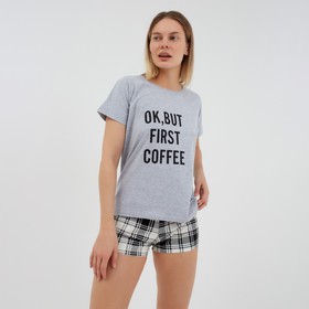 

Комплект (футб/шорты) домашний женский , принт Ok but first coffee, 42