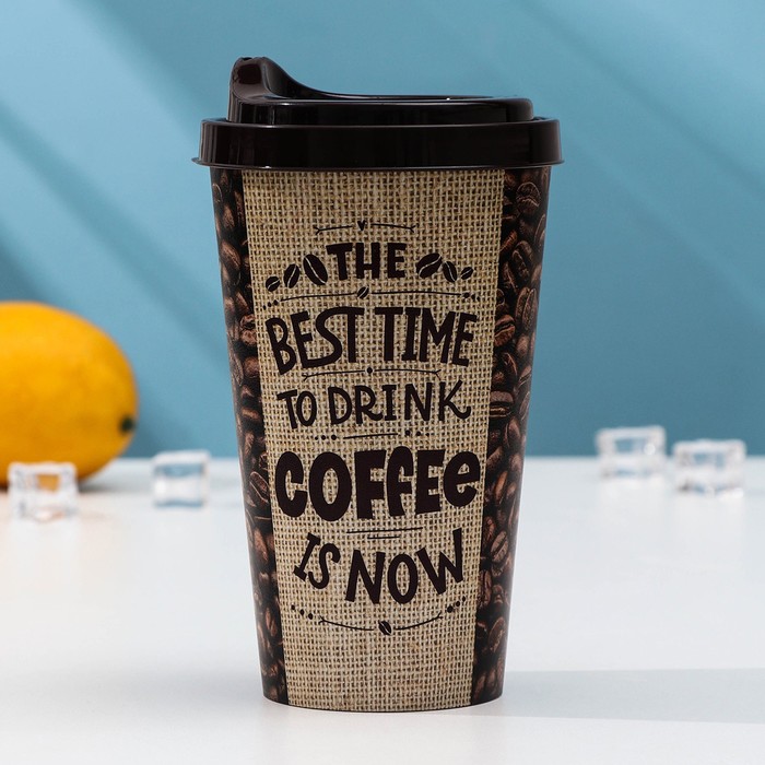 Стакан с крышкой IZI-GO 550 мл с декором цвет тёмно-коричневый 89₽