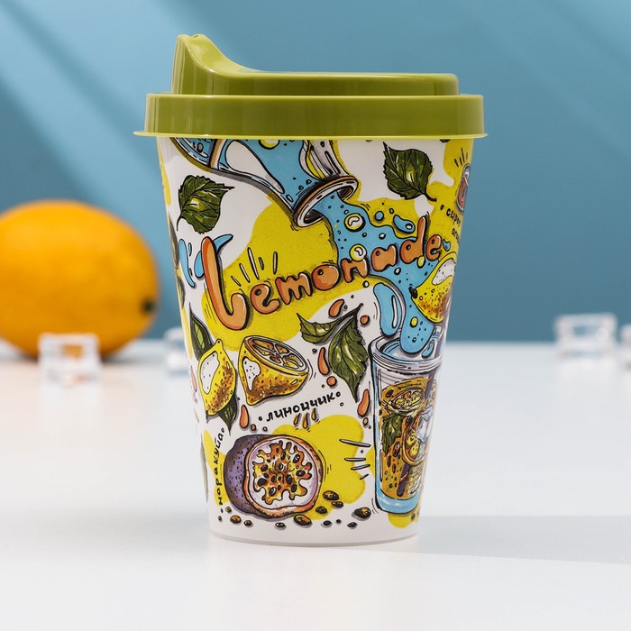 Стакан с крышкой 420 мл с декором цвет салатовый 80₽