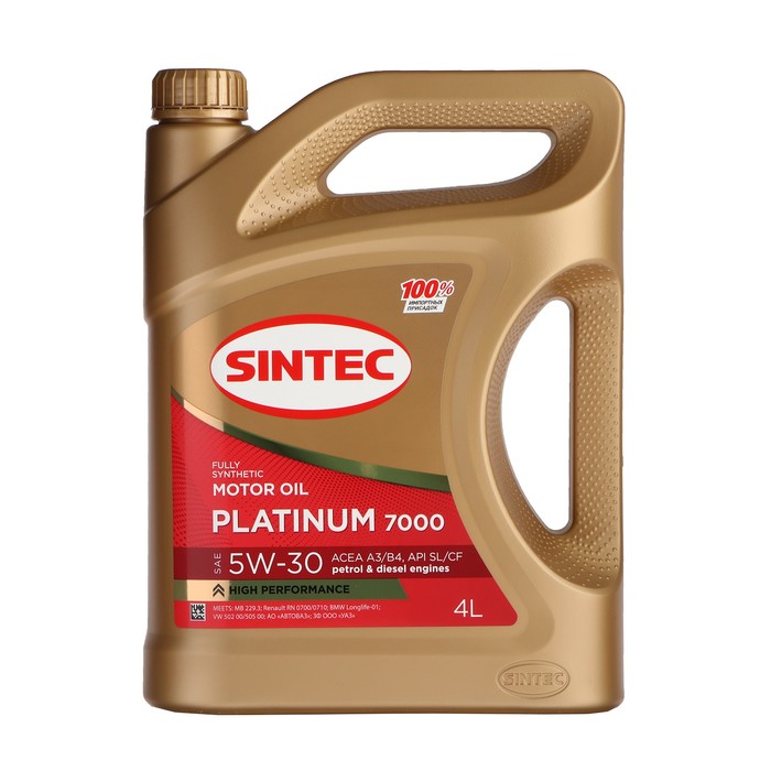 цена Моторное масло Sintec Platinum 7000 5W-30 SN/CF, синтетика, 801939/600144, 4 л