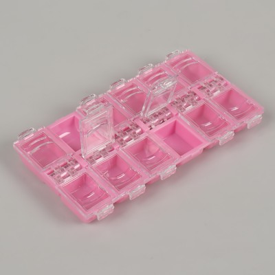 Органайзер для декора, 12 ячеек, 13,2 × 7,5 × 1,4 см, цвет прозрачный/розовый