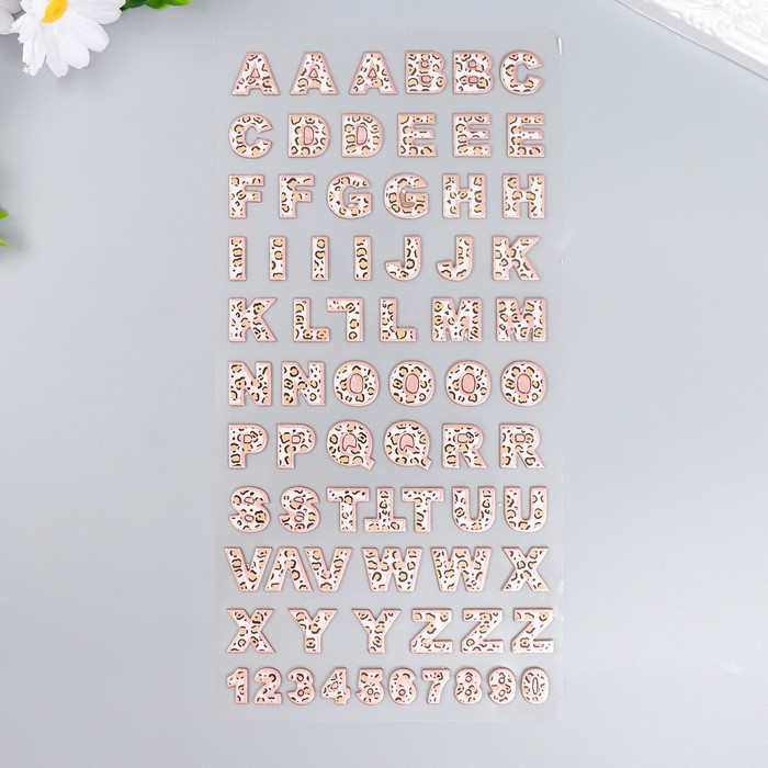 Наклейка пластик Английский алфавит и цифры. Леопард 31х14 см