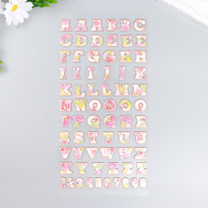 Наклейка пластик Английский алфавит и цифры. Цветы 31х14 см