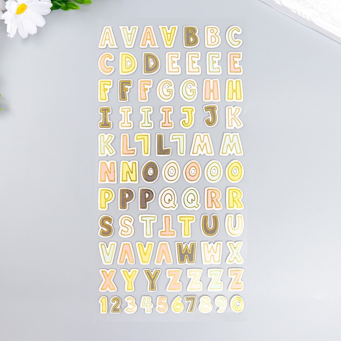 Наклейка пластик Английский алфавит и цифры разноцветные 31х14 см