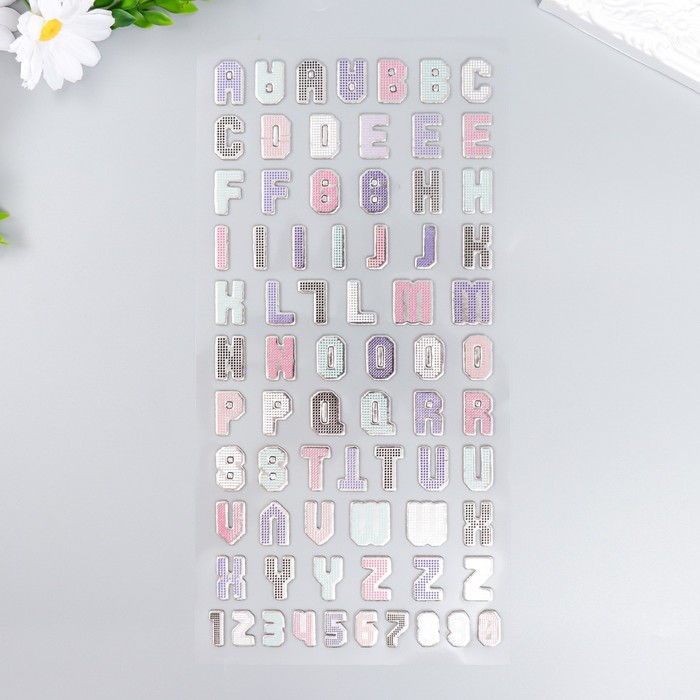 Наклейка пластик Английский алфавит и цифры. Пиксели 31х14 см