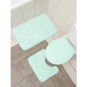 Набор ковриков для ванны и туалета 3 шт 50х80, 50х40, 38х43 см "Морское дно" цвет бирюзовый   765131