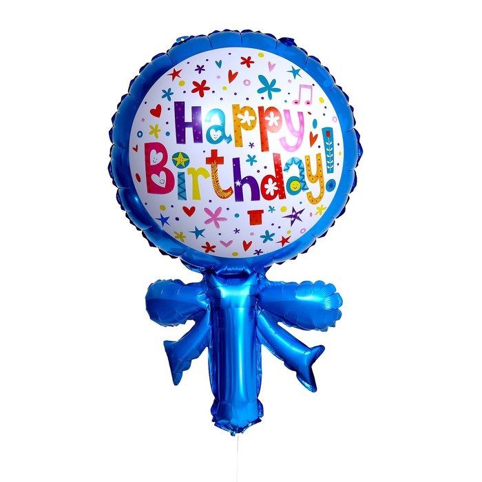 Шар фольгированный 22 «С днём рождения! Шар с бантом», цвет голубой