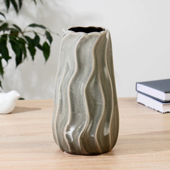 Ваза керамика настольная Флоренция d-9 см h-24,5 см, серый ваза керамика патриция h 18 см d 7 5 см серый
