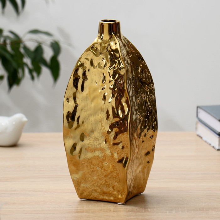 Ваза керамика настольная Оливия d-2,5 см h-25 см, золото
