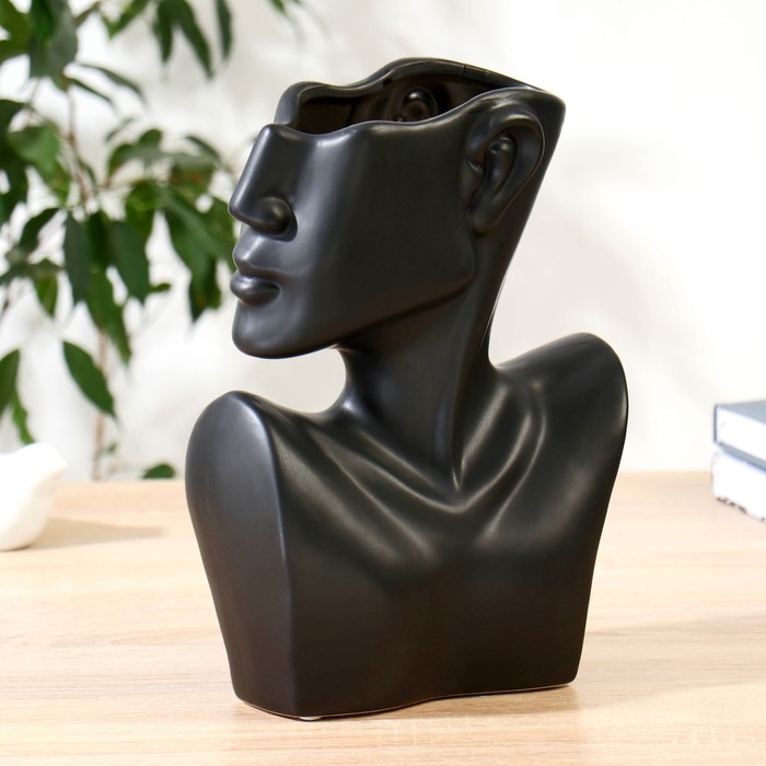 Ваза керамика "Изящный профиль" h-28 см, чёрный