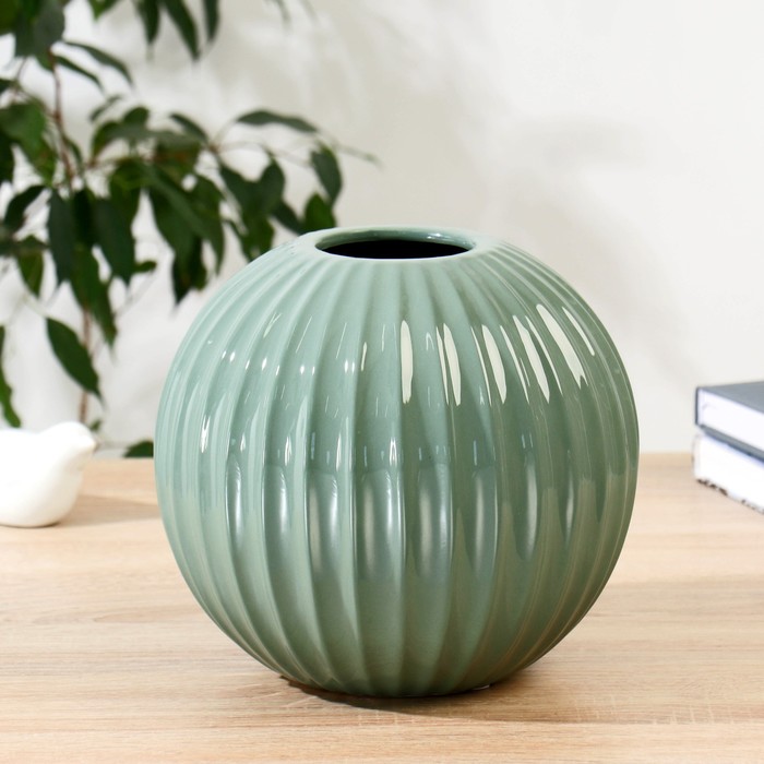 Ваза керамика Леона h-20 см d-7 см, зелёный ваза керамика настольная аббей d 10см h 17 5 см зелёный