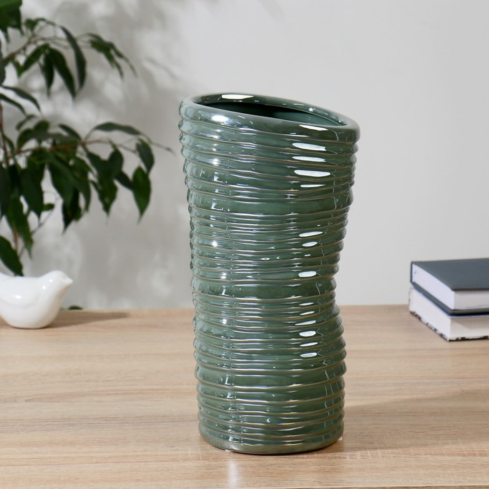 Ваза керамика настольная Алонсо высокая, h-26,5 см d-14 см, зелёный ваза керамика настольная далки d 4 5см h 18х10 см зелёный