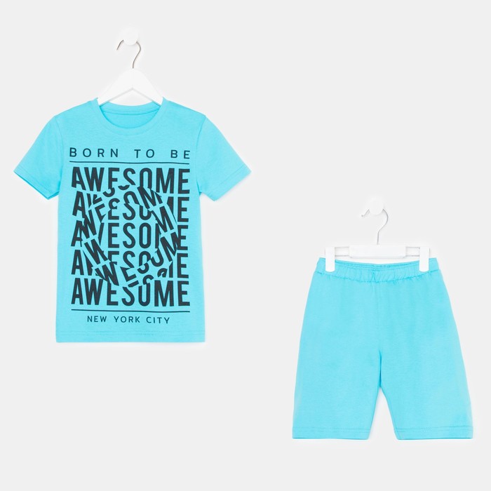 цена Комплект для мальчика (футболка/шорты), цвет голубой, рост 122