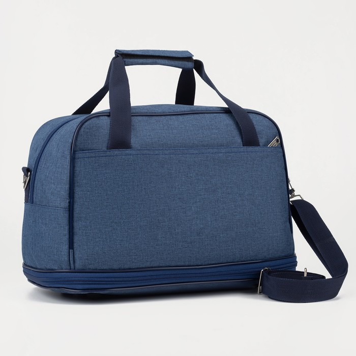 Сумка дорожная на молнии с увеличением, 2 наружных кармана, держатель для чемодана, длинный ремень, цвет синий