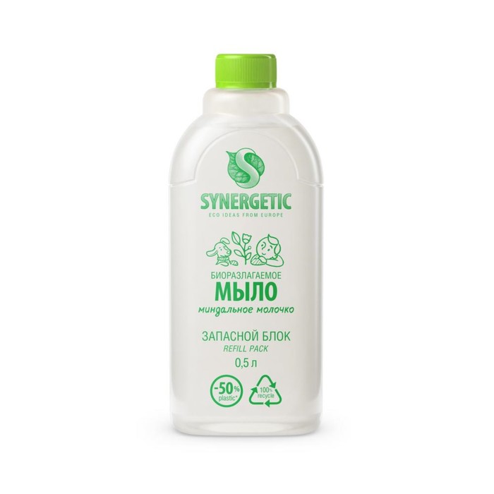 

Мыло жидкое биоразлагаемое Synergetic, Миндальное молочко, refill pack, 500 мл
