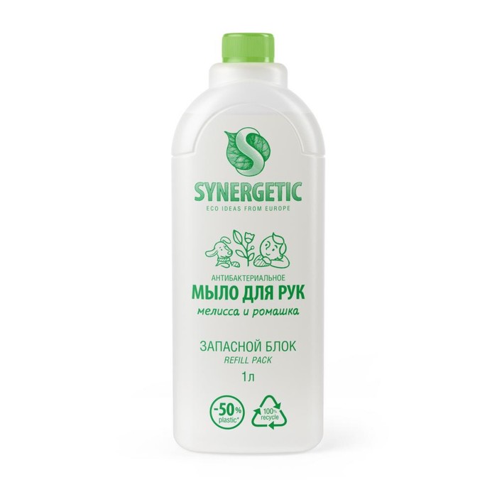

Мыло жидкое биоразлагаемое Synergetic, Мелисса и ромашка, refill pack, 1 л