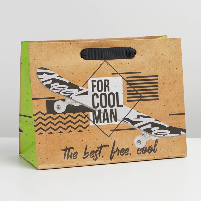 

Пакет подарочный крафтовый горизонтальный, упаковка, «For cool man», MS 23 х 18 х 8 см