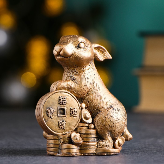 Статуэтка "Кролик на деньгах" состаренная бронза, 9х8х5см