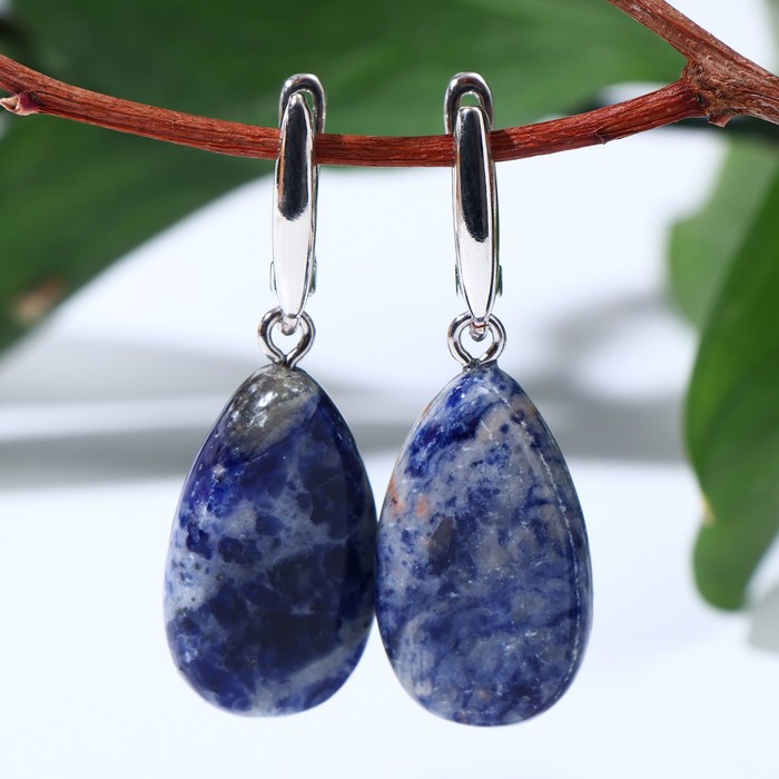 Серьги Агат синий капля узкая 389₽
