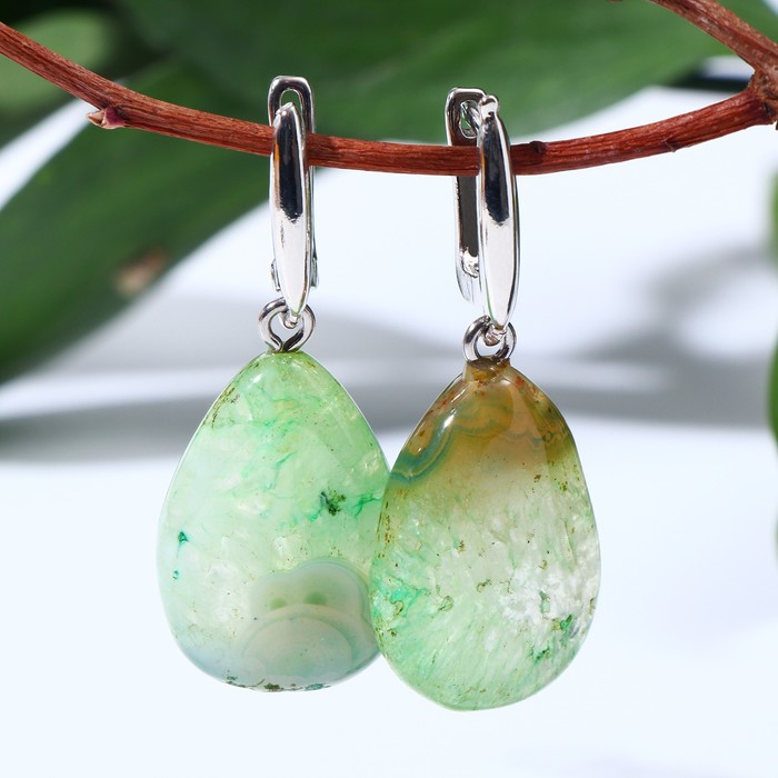 Серьги Агат зелёный капля мини 351₽