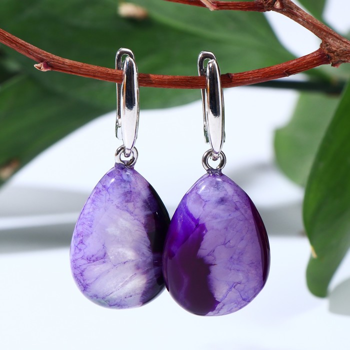 Серьги Агат фиолетовый капля мини 389₽