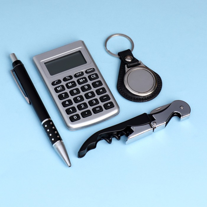 Набор подарочный 4в1 (ручка, калькулятор, брелок, штопор с открывалкой)