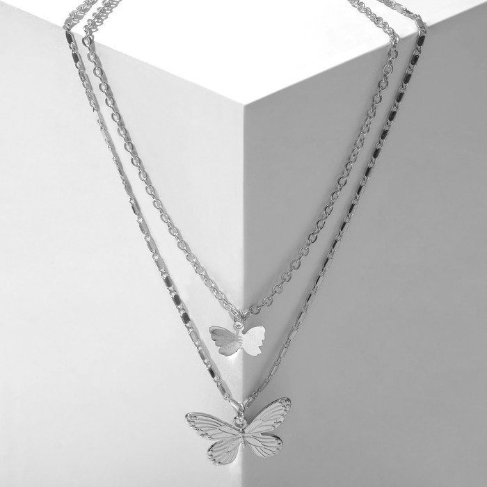 Кулон "Бабочки" контурные, цвет серебро, 42см