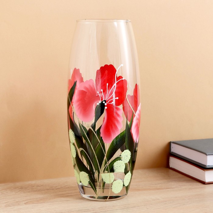 Ваза "Красные цветы", овальная