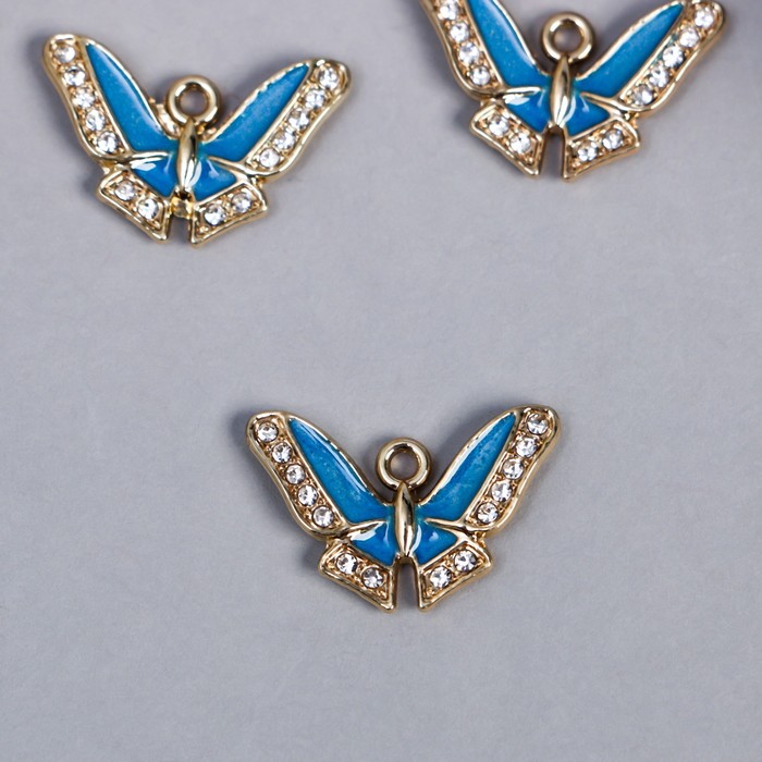 фото Декор для творчества металл "бабочка с синими крыльями" стразы 1,4х2 см арт узор