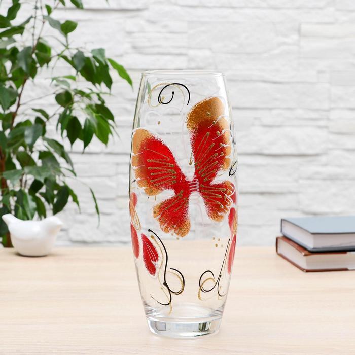 Ваза "Бабочка" овальная, красная, блёстки