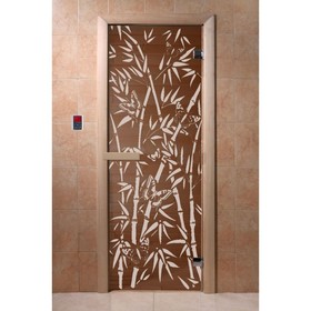 Дверь «Бамбук и бабочки», размер коробки 190 × 70 см, 6 мм, 2 петли, правая, цвет бронза Ош