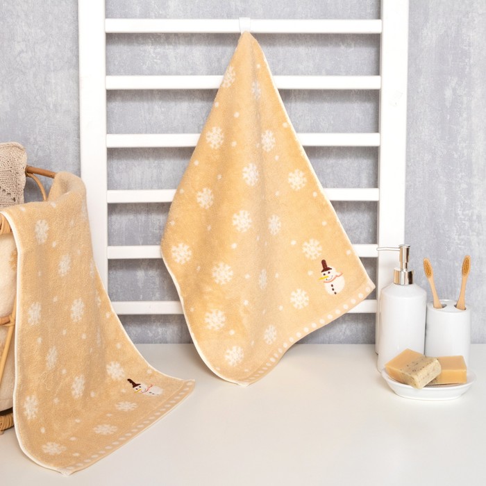 фото Полотенце махровое lovelife"снеговик" 35*75±3 см, цв.желтый, 100% хлопок, 350 г/м2