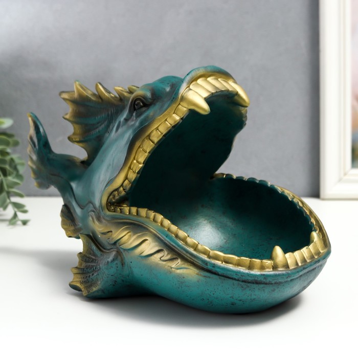 Сувенир полистоун подставка Рыба-дракон тёмно-зелёный 17х16х29 см сувенир полистоун китайский зелёный дракон у ёлочки в колпаке с блёстками 3 9х3х6 2 см