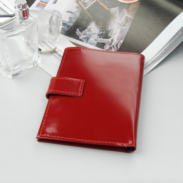 Обложка для автодокументов на кнопке, отдел для купюр, красный глянцевый