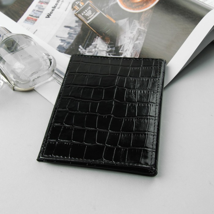Обложка для автодокументов и паспорта, чёрный крокодил
