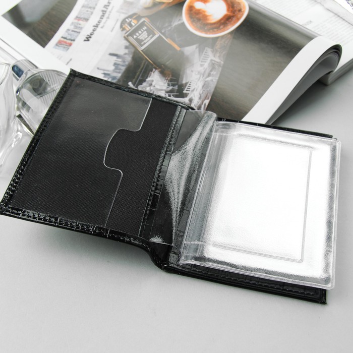 Обложка для автодокументов и паспорта, чёрный крокодил