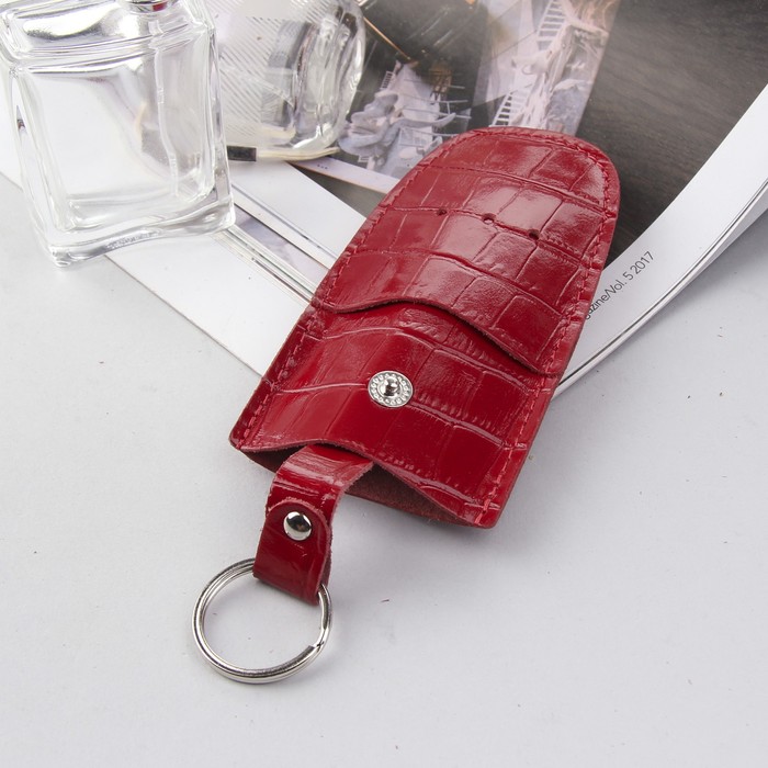 Ключница на кнопке, кольцо, крокодил, цвет красный