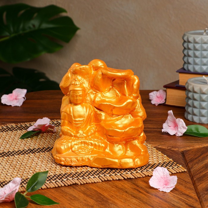 фото Подставка для благовоний "будда", гипс, золотистая, 14 см premium gips