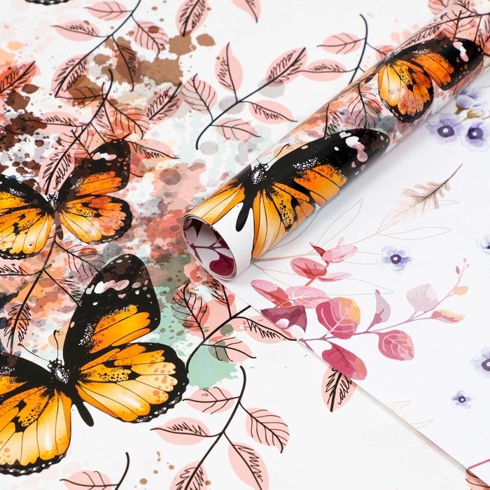 Бумага упаковочная глянцевая двустороняя Бабочки, 100 х 70 см бумага упаковочная глянцевая бабочки 70 х 100 см