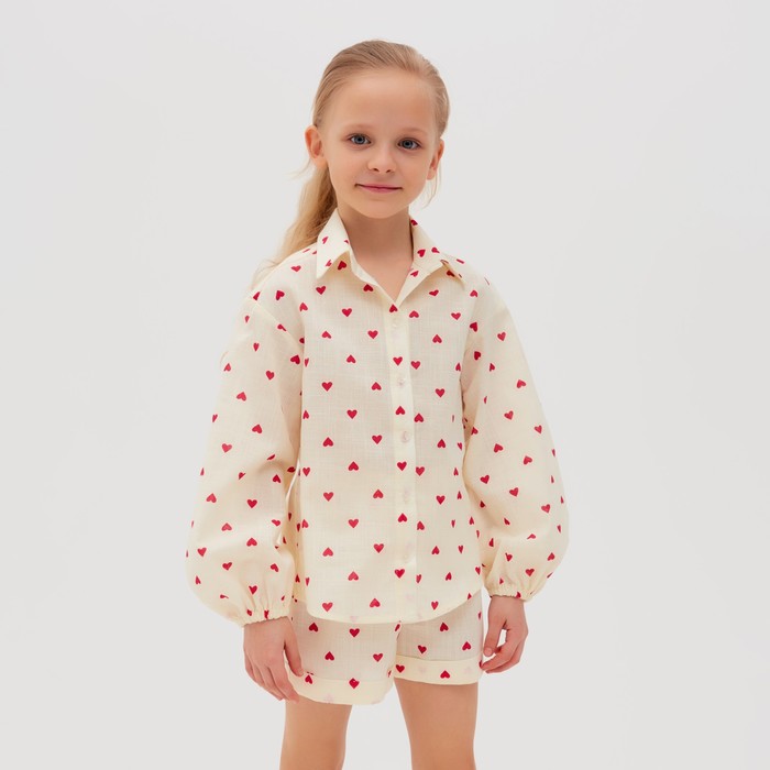 Блузка для девочки MINAKU: Cotton Collection цвет бежевый, рост 98 шорты для девочки minaku cotton collection цвет бежевый рост 98