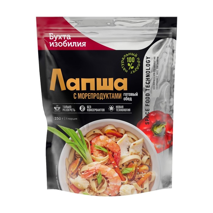 

Лапша с морепродуктами 250 г Бухта Изобилия