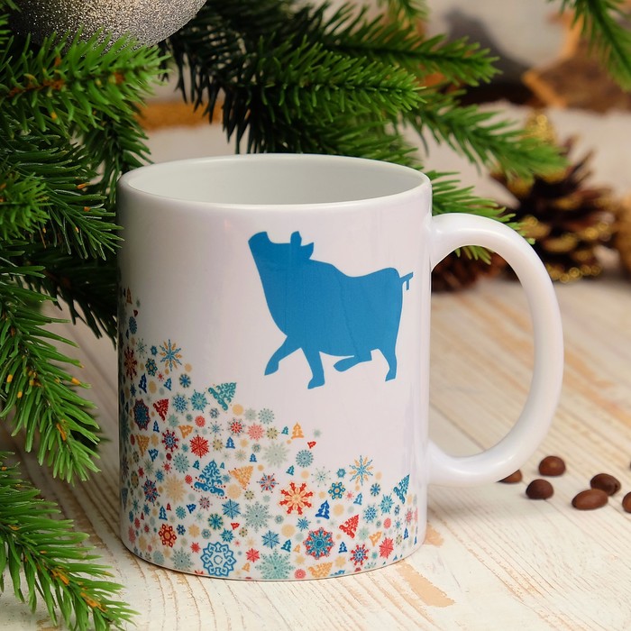 Кружка "С новым годом! Голубая", символ года 2019, c нанесением