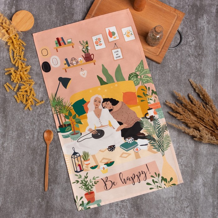 

Полотенце Этель Be happy 40х73 см, саржа, 100% хлопок, 190 г/м2