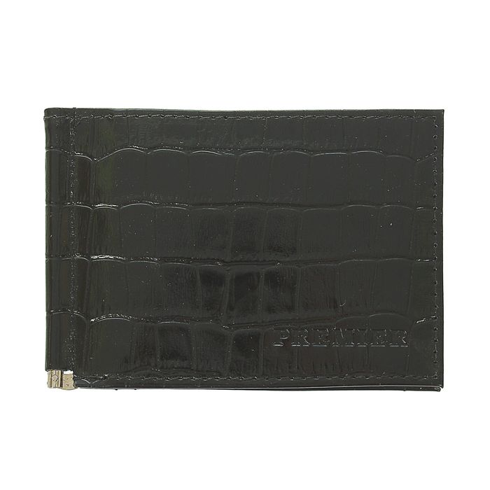 Зажим для купюр, отдел для монет, крокодил, цвет чёрный